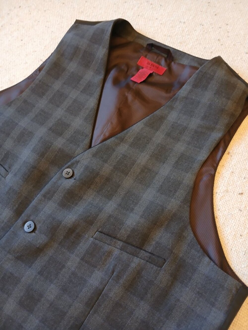 Alfani Men’s L Slim Fit Gray Plaid Suit Vest 4 Button Dress Waistcoat Y2K